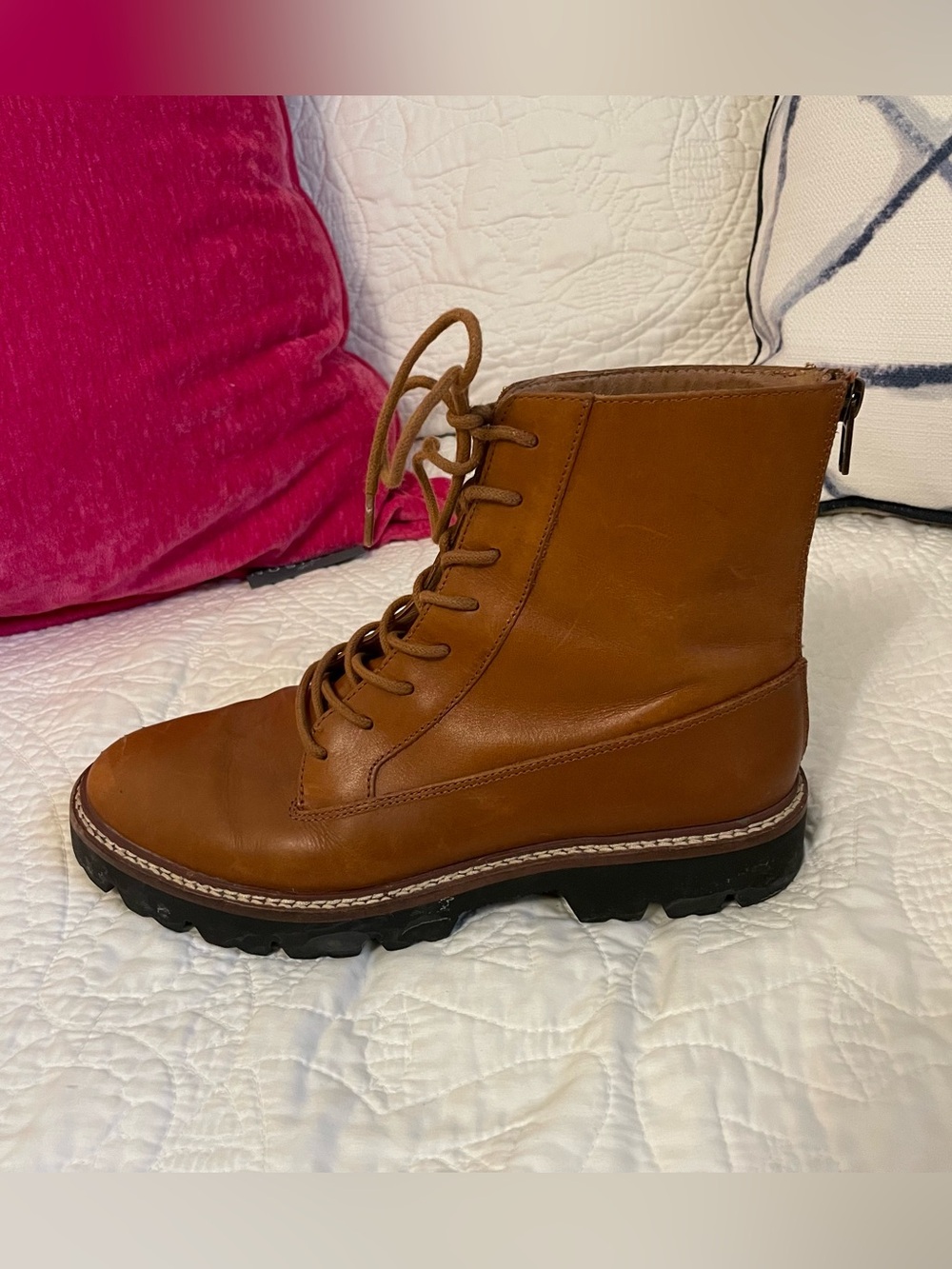 Madewell Tan Leather Lace-Up Women's Lug Boot